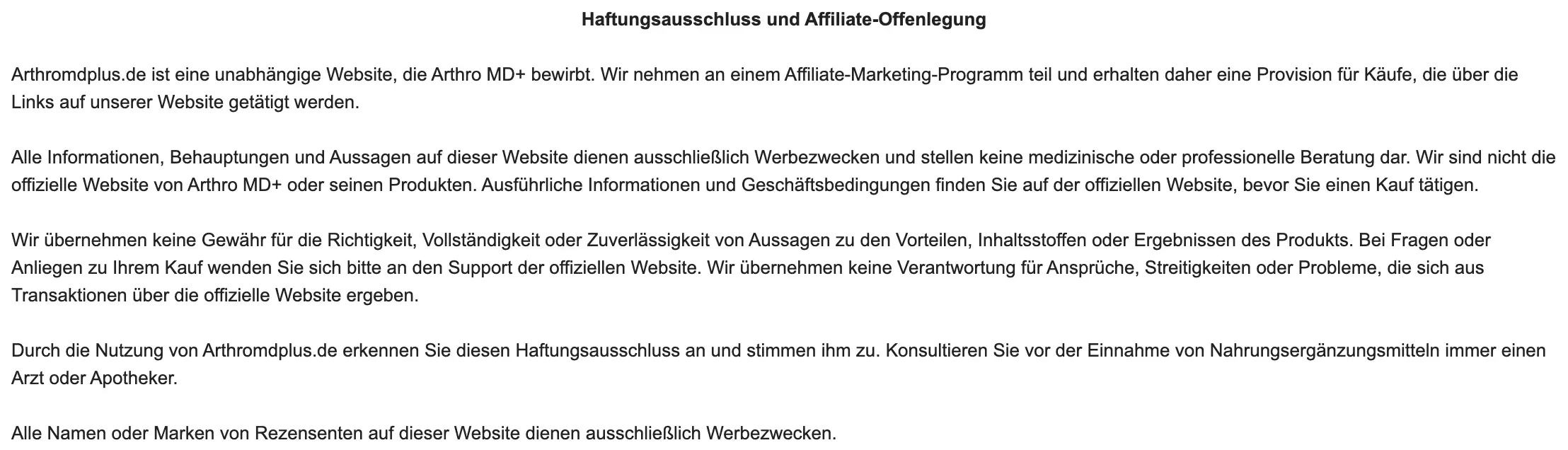 Arthro MD+ Disclaimer